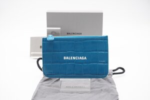 ☆安心の３大保証☆ Aランク ≪BALENCIAGA バレンシアガ/コインケース≫ 637130 クロコ レザー キャッシュ フラグメントケース ブルー 極美