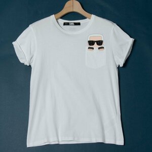 メール便◯ KARL LAGERFELD カールラガーフェルド 左胸デザイン半袖Tシャツ カットソー 綿100％ ブランドロゴ 大人カジュアル 白 XS 春夏