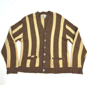 XL 60s Rinardo モヘア ウール ニット カーディガン ストライプ 猫目ボタン ビンテージ / 60年代 mohair Wool Knit カートコバーン 50s 70s