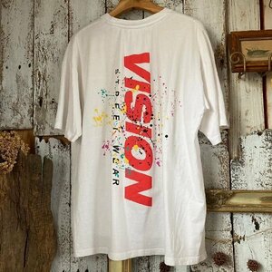 ≫VISION ヴィジョン ストリート ウェア*ロングテイル 半袖 ロゴ 刺繍 Tシャツ M*スプラッシュ ホワイト 白*メンズ 古着*スケート サーフ