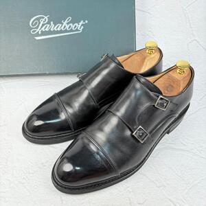 【美品】PARABOOT パラブーツ ウィリアム ダブルモンク ストレート 黒 ブラック 8 26.5cm フランス製 レザーシューズ ドレス ビジネス