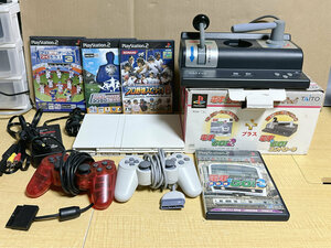 【動作品】 PS2 SCPH-75000 本体+コントローラー(SCPH-10010、SCPH-110)+電車でgoコントローラー+ソフト