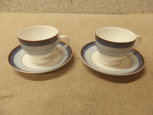 0540351w【WEDGWOOD カップ＆ソーサー2客】VALENCIA/ウエッジウッド/バレンシア/陶器製/黒壺印/金彩/洋食器/中古品