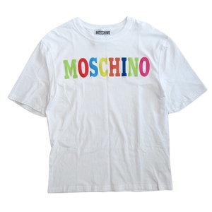 美品 22ss モスキーノ MOSCHINO マルチロゴ フロッキープリント Tシャツ 半袖 クルーネック I48 白 221ZA07090241/■E15/メンズ レディース