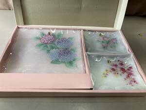 日本の四季　花の万葉集　FC Glass Japan ガラスの器　盛皿1・小皿5　花柄模様　キッチン用品