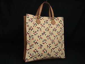 1円 ■美品■ BURBERRY バーバリー キャンバス×レザー 総柄 ハンドバッグ トート レディース ライトベージュ系×マルチカラー BI7031