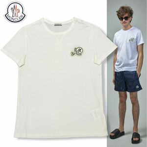 国内正規品 MONCLER モンクレール MAGLIA T-SHIRT 半袖コットン ダブル ワッペン ロゴ Tシャツ ホワイト S メンズ