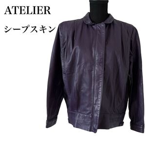 ☆ATELIER15☆ Australia USED レザージャケット シープスキン　パープル　革ジャン　羊革 丸襟