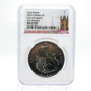 年末特価！★2022年イギリス 英国 イングランド ライオン 5ポンド 銀貨 Tudor Beasts Lion of England First Releases NGC MS69 DPL