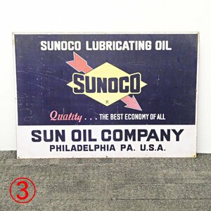 ○3）SUNOCO スノコ SUN OIL オイル看板 ビンテージ 金属看板 U.S.A レトロ カンバン 看板 ガレージ等に!!