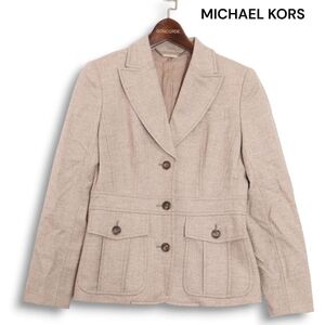 MICHAEL KORS マイケルコース 秋冬 ヘリンボーン♪ カシミヤ混 ウール ツイード ジャケット Sz.4　レディース　K4T01873_B#N