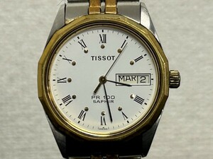 A1　TISSOT　ティソ　PR 100 SAPHIR　デイデイト　白文字盤　メンズ腕時計　ブランド腕時計　コンビカラー　箱付き　現状品