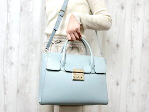 極美品 新品同様 FURLA フルラ ハンドバッグ ショルダーバッグ バッグ レザー 水色 2WAY 78997