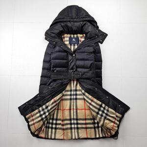 【美品】バーバリーロンドン　メガチェック　ダウン　フード　コート　38　ベルト　BURBERRY LONDON　ノバチェック　ブラック　黒