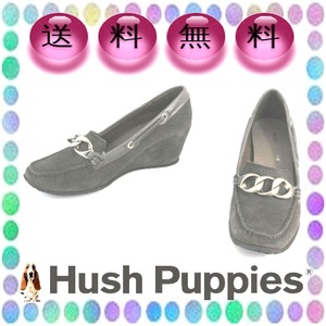 イタリア製 本革スエードビットローファー インヒールパンプス ビブラムソール ハッシュパピー Hush Puppies 本州送料無料 23cm 灰 U2217