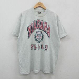 XL/古着 フルーツオブザルーム 半袖 ビンテージ Tシャツ メンズ 90s ナイアガラの滝 クルーネック 薄グレー 霜降り 24mar21 中古