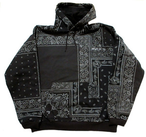 RVCA ルーカ PATCHWORK バンダナ HOODIE パーカー XLサイズ 黒 ブラック フード フーディー