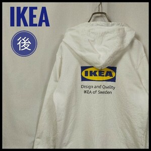 ＩＫＥＡ　イケアマーク　プルオーバーパーカー　バックプリント　デカロゴ　裏毛　白