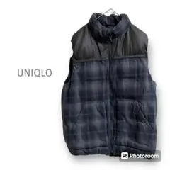 美品　UNIQLO ユニクロ　ジップアップ　中綿ベスト　合成皮革　チェック柄