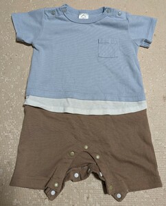 半そで 短パン 上下セット 80cm キッズ 古着 クリーニング済 幼児 青 水色 茶 ブルー ブラウン つなぎ Tシャツ 半袖 半ズボン 男の子女の子