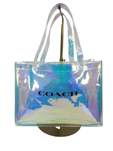 コーチ COACH 鞄 ビニール トート バッグ プリント ロゴ オーロラ調 クリア QQQ ☆AA★ メンズ レディース