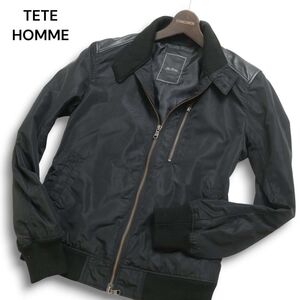 TETE HOMME テットオム 秋冬 羊革 リアル ラム レザー★ 切替 スイングトップ ブルゾン ジャケット Sz.5　メンズ 黒　C4T10421_B#N