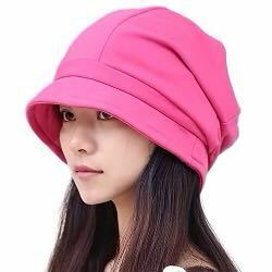 ダウンハット　つばが広がらず顔が隠れる帽子　ピンク　フューシャピンク　57センチ　コットン系　レディース