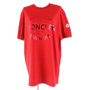 未使用品◎MONCLER モンクレール 2023年製 SS T-SHIRT コットン ワッペン付き ロゴプリント 半袖Ｔシャツ レッド L 正規品 レディース