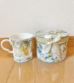 【新品】ROYAL ARDEN ボタニカル柄レモンイエロー陶器マグカップ