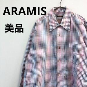 【美品】ARAMIS　アラミス　長袖シャツ　チャック　ブルー　高級スーツ　LL