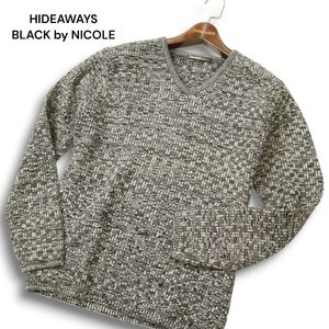 22AW★ HIDEAWAYS BLACK by NICOLE ハイダウェイ ニコル 秋冬★ 幾何学模様 Vネック セーター ニット Sz.46 メンズ 灰　C4T11321_C#K