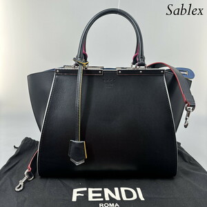 1円【新品同様】FENDI フェンディ トロワジュール 8BH279 ハンドバッグ トートバッグ 2WAYバッグ//カーフ ブラック 黒 メンズ レディース