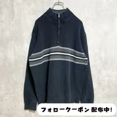 古着　used　EddieBauer　エディーバウアー　長袖ハーフジップニット　セーター　ボーダー柄　ネイビー　レトロ　秋冬服