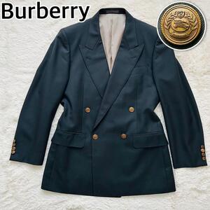 Burberrys　バーバリーズ　BURBERRY　バーバリー　テーラードジャケット 紺ブレ　金ボタン　ロゴ刻印　タスマニアウール　A5　Ｍサイズ