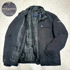 1円●美品●XL.LL●バーバリーゴルフ BURBERRY GOLF ダウンジャケット ワッペン ロゴボタン ノバチェック メンズブラック 黒 大きいサイズ