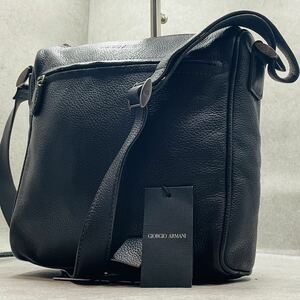 入手困難/極美品●GIORGIO ARMANI ジョルジオ アルマーニ メンズ ビジネス メッセンジャー クロスボディ 肩掛け 斜め掛け ロゴ レザー 本革