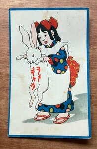 VV-5834 ■送料込■ うさぎ 卯年 兎 女児 少女 人 絵 絵画 アート エンボス デザイン レトロ 画 絵葉書 古書 古葉書 写真 古写真/くNAら