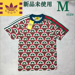 新品 正規品 Msize アディダス × グッチ 半袖 Tシャツ トレフォイル 総柄 クラシック デザイン ストライプ 高級 人気 コラボ adidas GUCCI