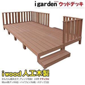 igarden アイウッドデッキ 16点セット（デッキ8・ハイフェンス6・90ステップ2）2.0坪 ナチュラル 樹脂製 テラス バルコニー -8d6h2s