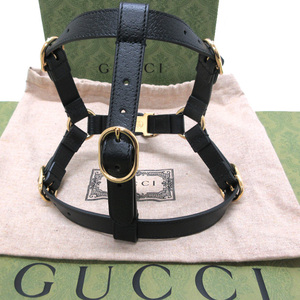 グッチ GUCCI インターロッキング スモール ペット ハーネス S 692963 ブラック 黒 ゴールド金具 レザー 新品 未使用 ペット用品 DOG 犬