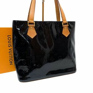 1円 美品 LOUIS VUITTON ルイヴィトン モノグラム ヴェルニ ヒューストン ショルダー トート ハンド バッグ 肩掛け ブラック 黒色