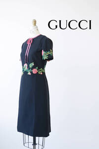 GUCCI グッチ フローラル 花柄 ウール ワンピース size 40 1107022