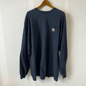 カーハート Carhartt ロンT 古着 長袖Tシャツ ネイビー 紺色　胸ポケット　メンズ古着　サイズXL