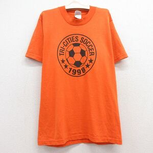 【30%OFF】古着 フルーツオブザルーム 半袖 ビンテージ Tシャツ キッズ ボーイズ 子供服 90s サッカー クルーネック オレンジ 24apr12 3OF