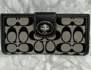 t☆COACH コーチ 長財布 ロング ウォレット ロゴ シグネチャー レザー キャンバス ブラック系 黒系