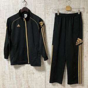 B-16◇adidas | アディダス　セットアップ 　ジャージ　スポーツウェア　サイドライン　ブラック×ゴールド　サイズ上：160cm 下：150cm