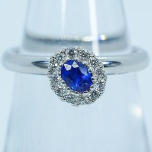 ★1円スタ!鑑定付 K18WG 3.1g ♯7 ホワイトゴールド オーバル 天然サファイア ダイヤモンドリング Sapphire Diamond Ring 指輪 仕上げ済