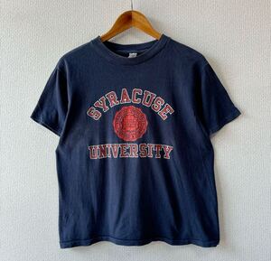 80s USA製 チャンピオン カレッジ プリント Tシャツ L トリコタグ ビンテージ ネイビー