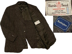 90s 英国 ハリスツイード ヘリンボーン / Huntington × Harris Tweed / ジャケット テーラード ウール USA 肉厚 48