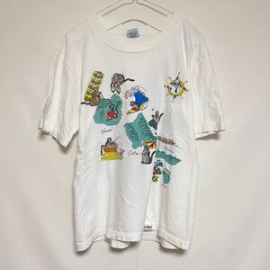 USA製 CRAZY SHIRTS HAWAII クリバンキャット 古着 半袖 Tシャツ 猫 ねこ ネコ 魚 山 白 ホワイト